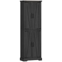 HOMCOM Credenza Cucina Alta Rustica, Mobile Dispensa con 4 Ante, Ripiani Regolabili, 60.2x30.3x182 cm, Nero(m-12)