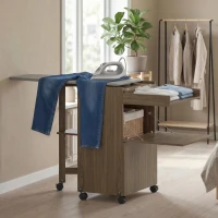 HOMCOM Armadio Asse da Stiro Pieghevole con Porta Ferro e Indumenti con Vano Aperto,154x55x87 cm, Marrone(m-5)