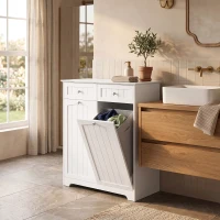 HOMCOM Mobile Bagno Basso, Mobiletto Bagno Salvaspazio con 2 Cassetti e 2 Cesti Portabiancheria, 78x38x90 cm, Bianco(m-9)