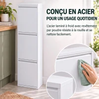 HOMCOM Meuble Poubelle de Tri Sélectif, Poubelle de Recyclage 45 L (3 x 15 L), 3 Compartiments, Portes à Fermeture Douce, Blanc(m-7)