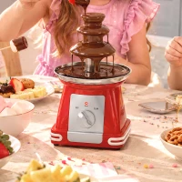 HOMCOM Fontanna czekoladowa ze stali nierdzewnej, 3 poziomy, 270 ml, elektryczne fondue z podgrzewaniem, czerwona(m-2)
