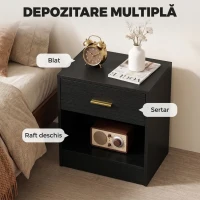 HOMCOM Set 2 Noptiere Moderne din Lemn cu Sertar și Poliță Deschisă, 39x28x41 cm, Negru(m-5)