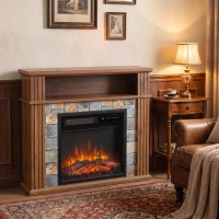 HOMCOM Camino Elettrico da Terra/Incasso per TV 36'' con Cornice e Ripiano, 1800W, Effetto Fiamma 3D, Ceppi, Marrone(m-13)