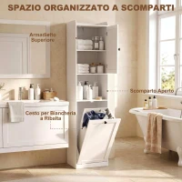 HOMCOM Colonna Bagno Slim con Cesto Portabiancheria Ribaltabile, 40x40x170 cm, Bianco(m-4)