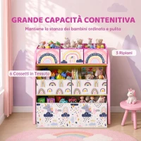 AIYAPLAY Scaffale Portagiochi Bambini a 3 Livelli con 6 Contenitori, Tema Ragazza Rosa, per Cameretta e Sala Giochi(m-4)