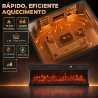 HOMCOM Lareira Elétrica de Encastrar ou Independente 750/1500W, 3 Lados, 12 Cores de Chama 3D, Termóstato, Telecomando, Preta(m-5)