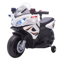 HOMCOM Kinder Polizei Elektromotorrad Polizeimotorrad Elektroauto Kinderwagen für 18 bis 36 Monaten mit 2 Scheinwerfer Polizeilichter Elektroquad Weiß+Schwarz 69 x 39 x 43 cm(m-10)
