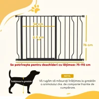 PawHut Poartă de Siguranță Extensibilă pentru Câini 75-115 cm, Înălțime 76 cm, Fără Găurire, Negru(m-3)