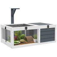 PawHut Maison enclos cage pour petit animal tortue avec 2 espaces support de lampe 81 x 48 x 31,5 cm gris(m-11)