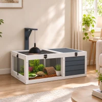 PawHut Maison enclos cage pour petit animal tortue avec 2 espaces support de lampe 81 x 48 x 31,5 cm gris(m-2)