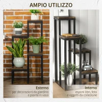 Outsunny Scaffale Porta Piante a 4 Livelli, 40x40x81 cm, per Interni Esterni, Giardino Balcone, Marrone Rustico(m-6)