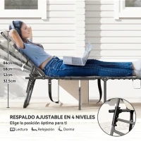 Outsunny Tumbona Plegable con Respaldo Ajustable Reposacabezas Bolsillo Lateral Bandeja y Estructura de Acero 190x60x31 cm Crema(m-4)