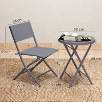 Outsunny 3 Pieces Outdoor Bistro Set, Glass Top Outdoor Table and 2 Folding Chairs with Protecting Feet, Grey(m-3)