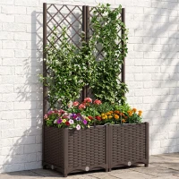Outsunny Set 2 Orti Rialzati da Esterno con Grigliato, Sistema Irrigazione, Timer, Serbatoio d'Acqua 80x40x136cm Marrone(m-11)