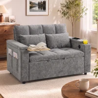 HOMCOM Schlafsofa 2 Sitzer mit verstellbarer Rückenlehne Schlafcouch mit 2 Kissen 136x190 cm Grau(m-10)