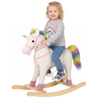 AIYAPLAY Schaukelpferd für Babys Einhorn-Design mit Sound Schaukelpferd Holzbase für Kinder 1-3 Jahre Creme(m-6)