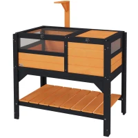 PawHut Wooden Tortoise House, with Shelter, Run, Shelf, Lamp Holder, Tray, Yellow(m-11)