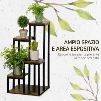 Outsunny Scaffale Porta Piante a 4 Livelli, 40x40x81 cm, per Interni Esterni, Giardino Balcone, Marrone Rustico(m-4)
