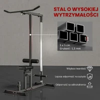 Atlas HOMCOM z kołem pasowym regulowanym siedziskiem i kilkoma pozycjami linek do wzmacniania mięśni urządzenie treningowe fitnessu w domu stal kolor czarny 180 x 183 x 219 cm(m-7)