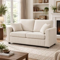 HOMCOM 2 Seater Sofa, Corduroy Small Couch with Spring Cushion, Wide and Deep Seat, Beige(m-11)