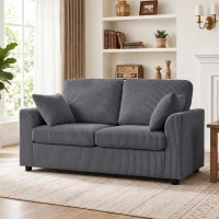 HOMCOM 2 Seater Sofa, Corduroy Small Couch with Spring Cushion, Wide and Deep Seat, Dark Grey(m-11)