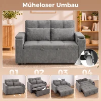 HOMCOM Schlafsofa 2 Sitzer mit verstellbarer Rückenlehne Schlafcouch mit 2 Kissen 136x190 cm Grau(m-4)