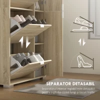 HOMCOM Etajeră pentru Pantofi cu Oglindă, 4 Sertare Rabatabile și 2 Dulapuri, 82x30x168 cm, Culoare Stejar(m-7)