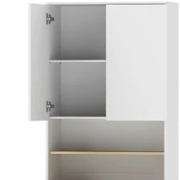 HOMCOM Wasmachinekast met verstelbare legplank en 2 deuren, wit/eiken(m-10)