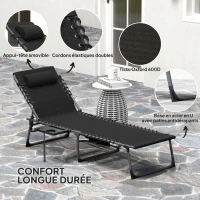 Outsunny Bain de soleil pliante dossier réglable sur 4 niveaux, plateau, appuie-tête, poche latérale 60 x 190 x 31 cm, noir(m-5)