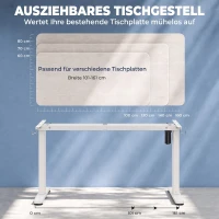 HOMCOM Schreibtischgestell ergonomisch höhenverstellbar Tischgestell elektrisch Stahl Weiß(m-7)