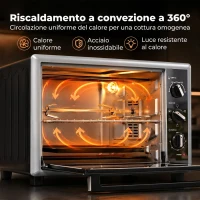 HOMCOM Forno Elettrico Ventilato 32L 1500W, Temperatura Regolabile 90-230°, 6 Modalità di Cottura, Porta in Vetro(m-8)