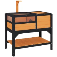 PawHut Wooden Tortoise House, with Shelter, Run, Shelf, Lamp Holder, Tray, Yellow(m-1)