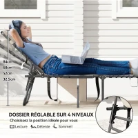 Outsunny Bain de soleil pliante dossier réglable sur 5 niveaux, plateau, appuie-tête, poche latérale 60x190x31cm, crème(m-4)