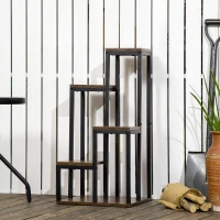 Outsunny Scaffale Porta Piante a 4 Livelli, 40x40x81 cm, per Interni Esterni, Giardino Balcone, Marrone Rustico(m-11)