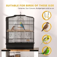 PawHut Large Metal Bird Cage with Perches, Food Bowls, Swing, for Budgies, Finches, Black(m-7)