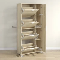 HOMCOM Etajeră pentru Pantofi cu Oglindă, 4 Sertare Rabatabile și 2 Dulapuri, 82x30x168 cm, Culoare Stejar(m-3)