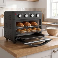 HOMCOM Minibackofen, Heißluftfritteuse, 90-230° C, 7 Programme, Zubehör, Schwarz(m-8)