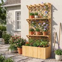 Outsunny Jardinieră cu Spalier pentru Plante Cățărătoare, Orificii de Drenaj și 2 Rafturi, din Lemn de Molid, 76x33x177 cm(m-9)