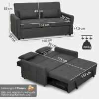 HOMCOM 2-zits slaapbank, 3-in-1 uitschuifbare bank met verstelbare rugleuning en breed zitvlak, donkergrijs(m-3)