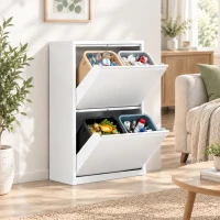 HOMCOM Meuble Poubelle de Tri Sélectif 60 L (4 x 15 L), 4 Compartiments, Fermeture Amortie, Seaux Intérieurs Amovibles, Blanc(m-14)