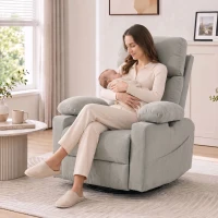 HOMCOM Elektrische Relaxfauteuil met Massage en Verwarming, 270° Draaibaar en Schommelend, 3D-armleuningen, Verstelbare Hoofdsteun, USB-C/USB, Lichtgrijs(m-9)