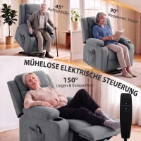 HOMCOM Elektryczny fotel relaksacyjny z funkcją wstawania i leżenia Fotel masujący z pilotem Ciemnoszary(m-4)