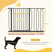 PawHut Barrière de sécurité barrière pour animal domestique longueur réglable dim. 115L x 76H cm noir(m-3)
