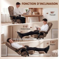 HOMCOM Fauteuil Bureau Massant Vibrant et Chauffant, Chaise Bureau Ergonomique en Velours Imprimé, Dossier Inclinable, Marron(m-8)