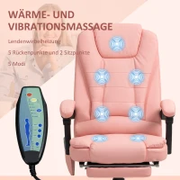 Vinsetto Massage-Bürostuhl, 7 Vibrationspunkte, verstellbare Fußstütze & Lehne, bis 120 kg, Lederoptik, Rosa(m-4)