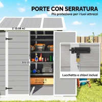 Outsunny Casetta da Giardino in Resina con Pavimento, 2 Porte con Blocco, Finestra, 1.8x1.8m, Grigio(m-8)