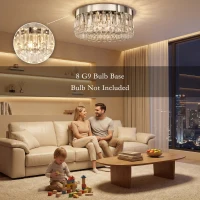 HOMCOM Crystal Chandeliers with 160 Crystal Pendants, 6-Light Ceiling Light for Living Room, Bedroom Dining Room, Silver Tone(m-4)