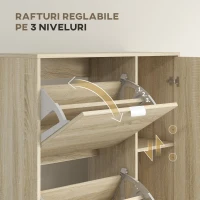 HOMCOM Etajeră pentru Pantofi cu Oglindă, 4 Sertare Rabatabile și 2 Dulapuri, 82x30x168 cm, Culoare Stejar(m-6)