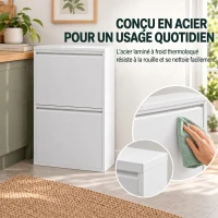 HOMCOM Meuble Poubelle de Tri Sélectif 60 L (4 x 15 L), 4 Compartiments, Fermeture Amortie, Seaux Intérieurs Amovibles, Blanc(m-8)