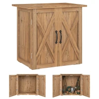 Outsunny Armoire de Jardin en Bois de Sapin, 2 Portes Magnétiques avec Poignées, Style Campagne, 77x55x72cm, Marron(m-13)
